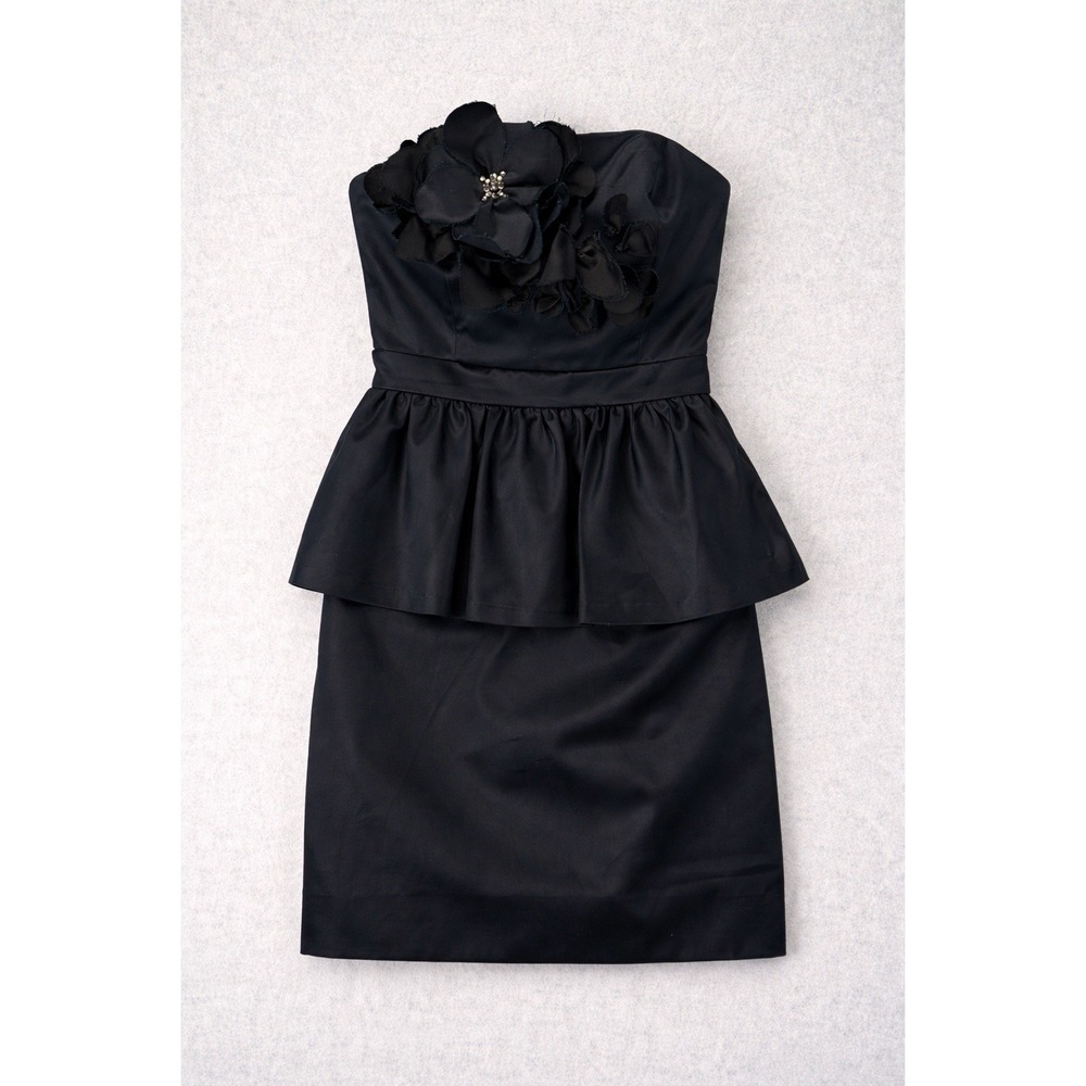 Lilly Pulitzer Mae Black Stretch Sateen Peplum Rosette Strapless Dress 0